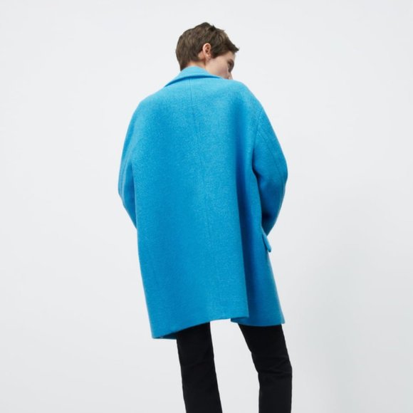ZARA WOMEN NEW OVERSIZED DOUBLE-BREASTED COAT WOOL BLEND TURQUOISE SIZE M 2… - Picture 8 of 10